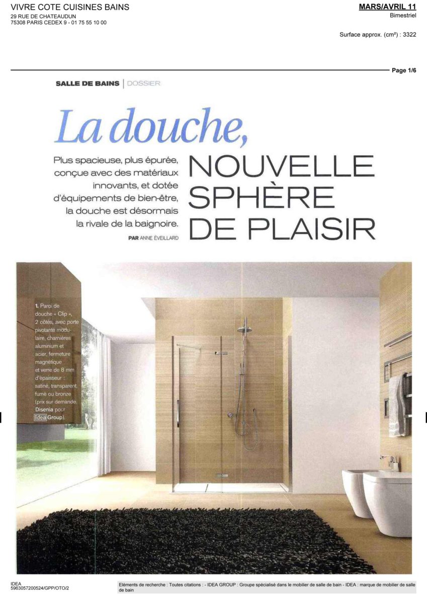 Душевая кабина Clip в журнале Vivre cote cuisines bains – март-апрель 2011